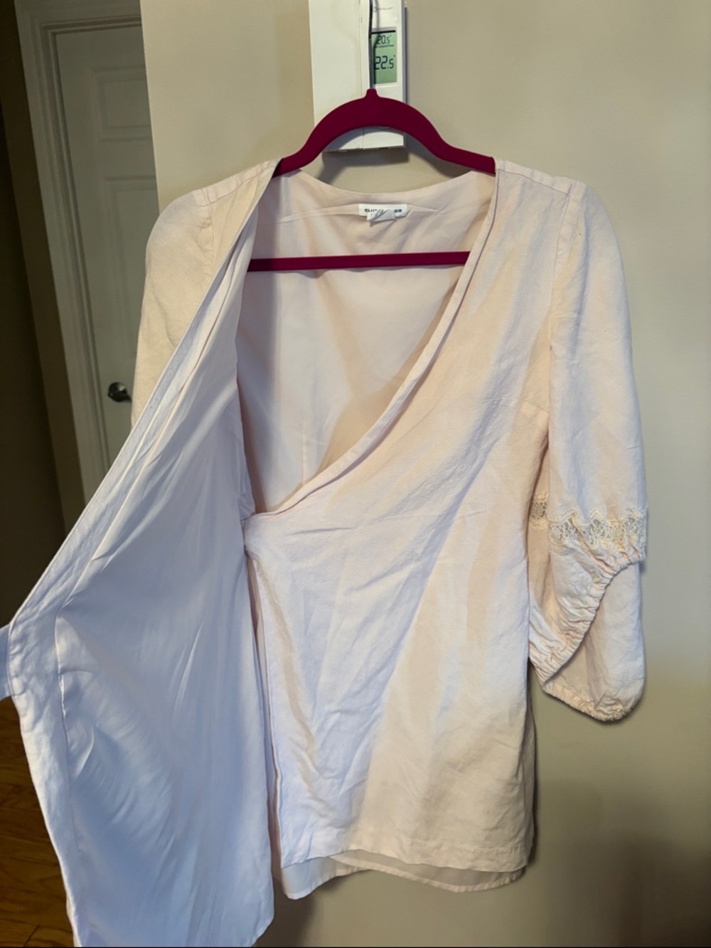 Club Monaco Blush Pink Wrap Mini Dress with Tied Waist linen blend - Picture 9 of 11